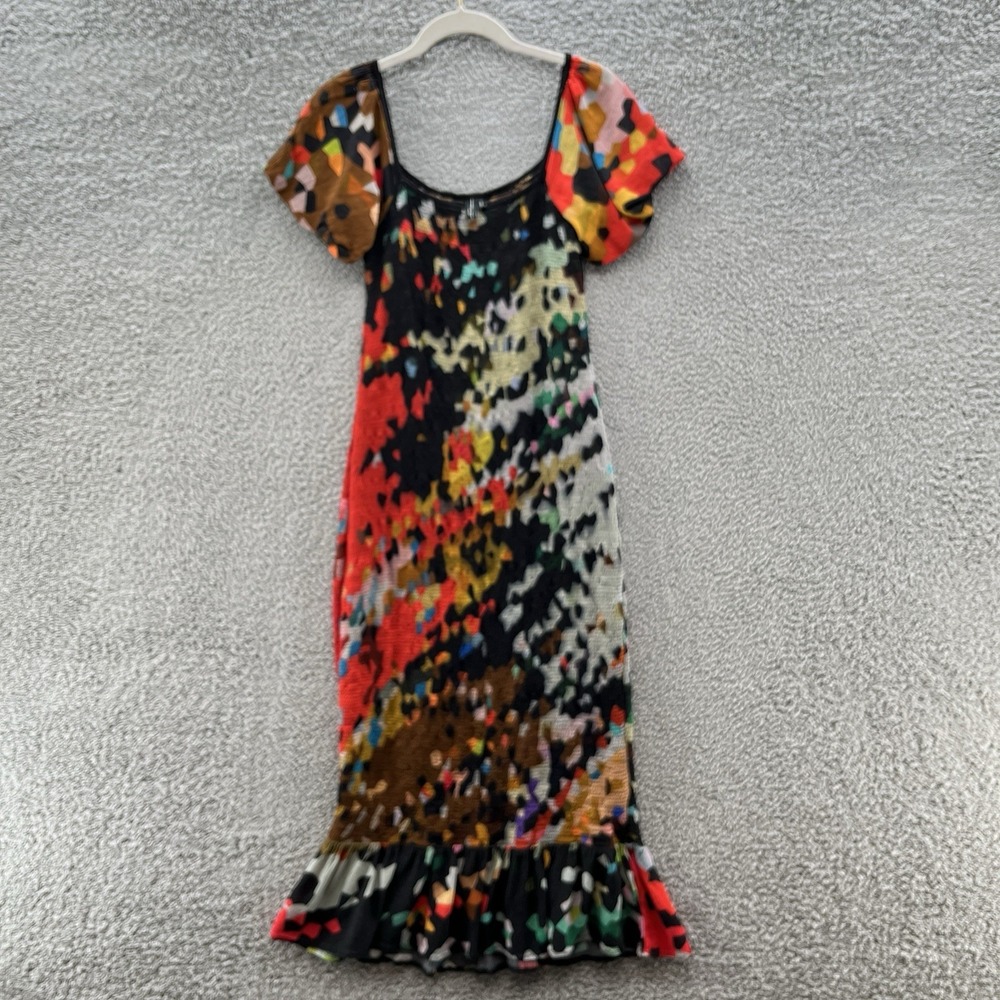 Anthropologie Blank London Dress Small Black Colorful Geo Smock Boho Midi Sheath